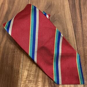 Men's Repp Tie Red Blue Green Striped Necktie Silk USA Business Comfy Classy Vtg